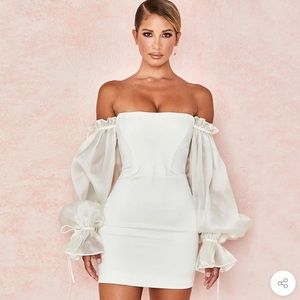 Off the shoulder white mini dress